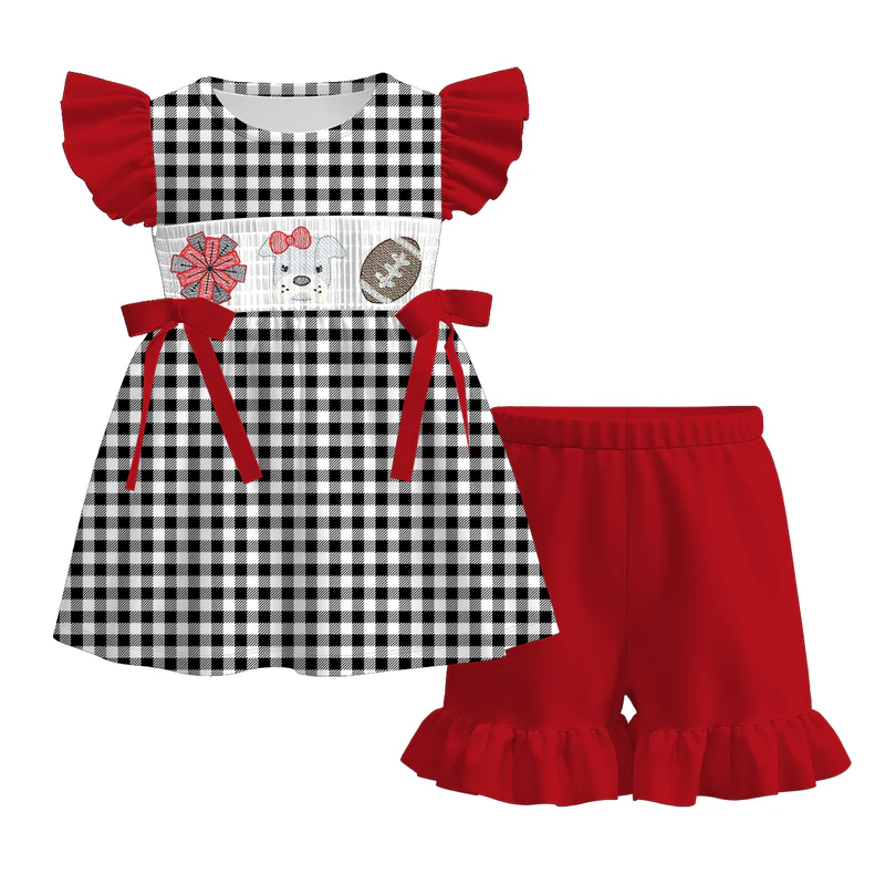 Custom summer teams baby girls clothes team red short sleeve shorts sets dress romper-25.7.15
