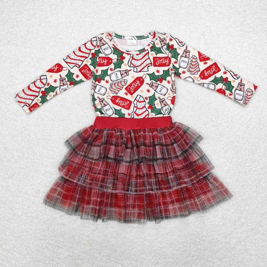 RTS  no moq eta 6-8weeks Christmas tree-tag-milky lotus root pink long-sleeved top-red plaid cake layer skirt short skirt suit