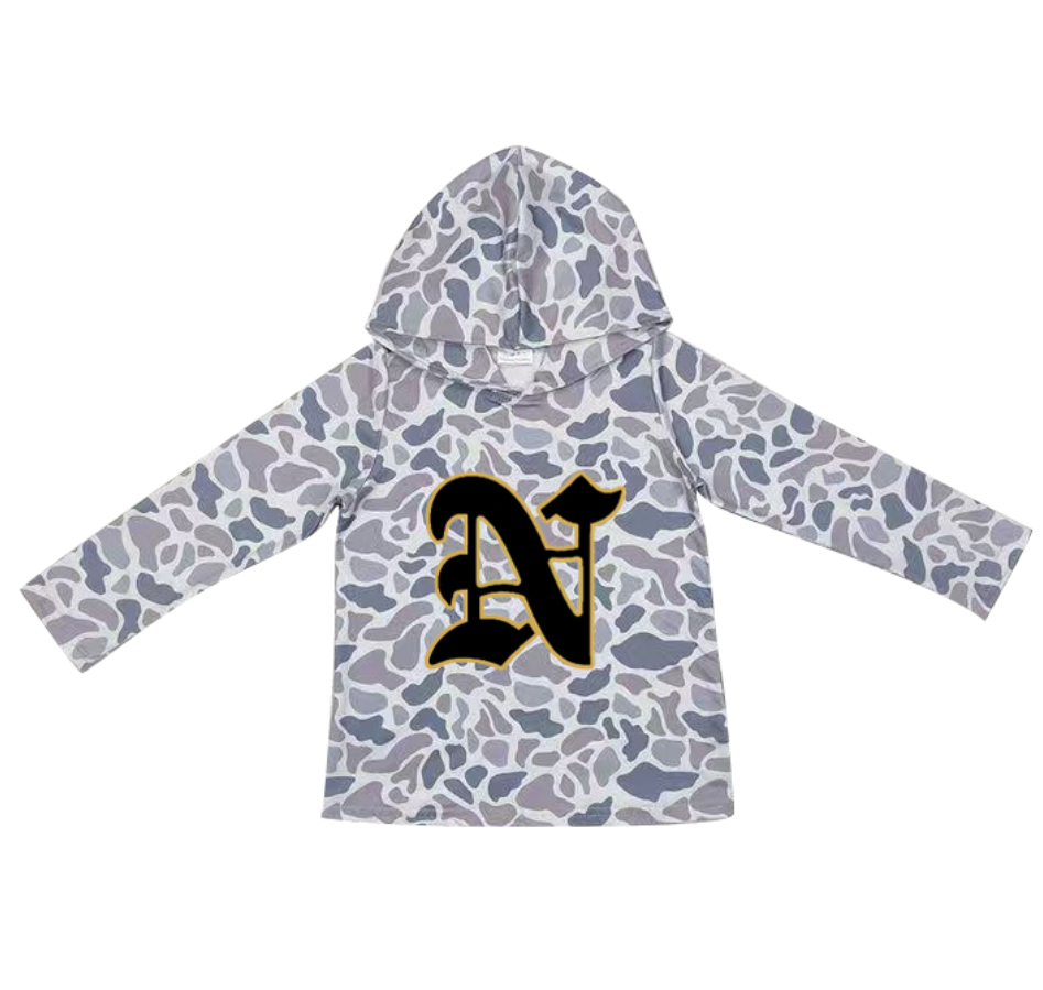 Custom moq 5 mix size milk silk summer team baby girls and boys clothes camouflage hooded long sleeve top-25.10.22