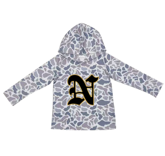 Custom moq 5 mix size milk silk summer team baby girls and boys clothes camouflage hooded long sleeve top-25.10.22