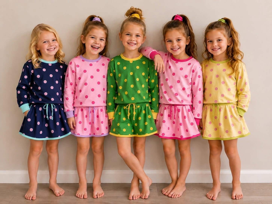RTS NO MOQ Sibling milk silk Baby Girls Polka Dot Long Sleeve Top And Skort Matching Outfit Set