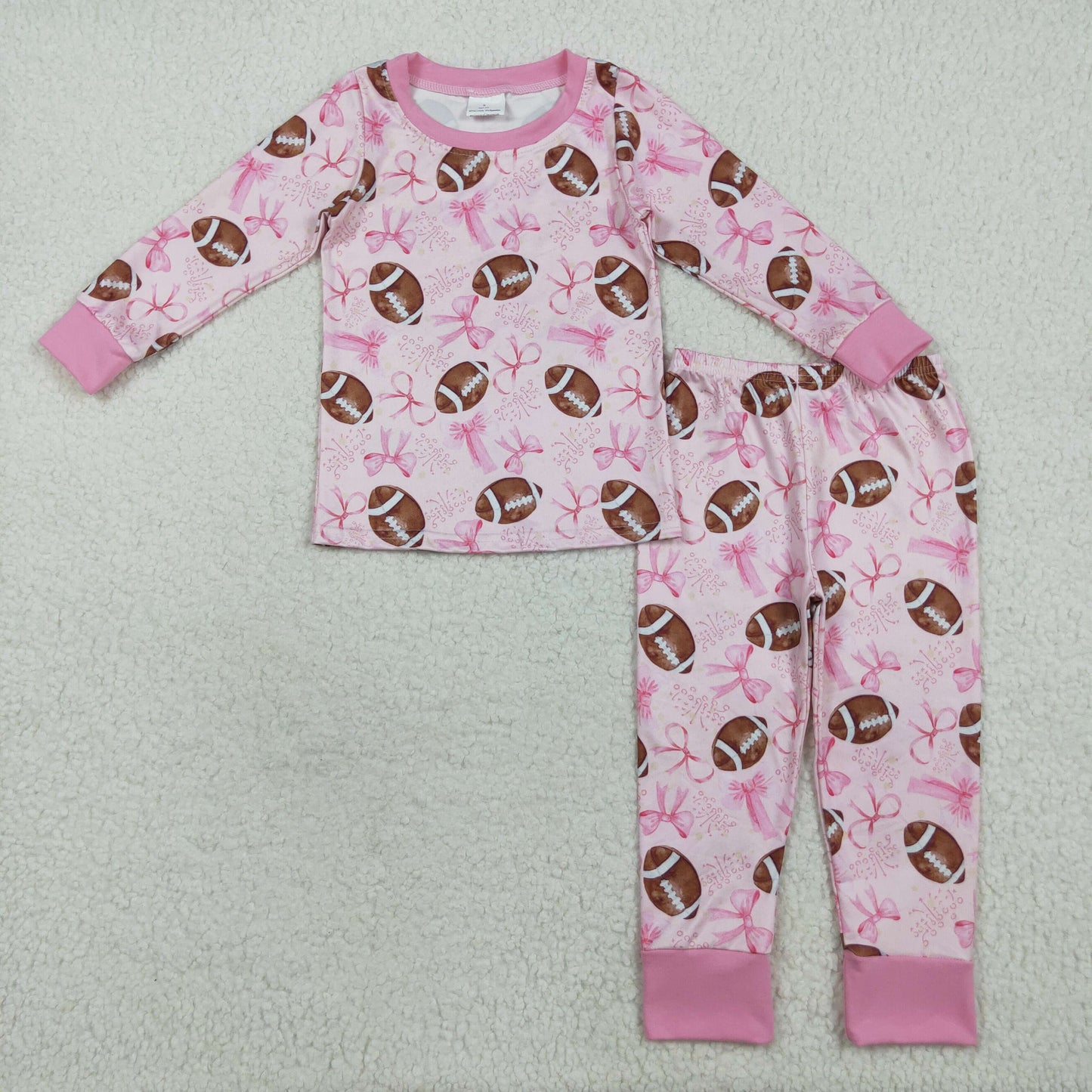 RTS NO MOQ（In Stock) GLP1700 Rugby bow pink long-sleeved trousers set