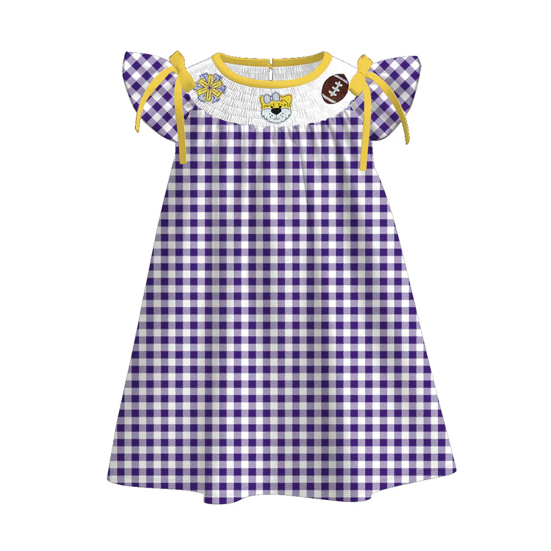 Custom summer teams baby girls clothes team purple short sleeve shorts sets dress romper-25.7.15