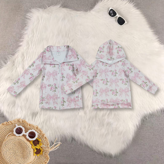 RTS Sibling baby girl clothes yoga bow floral hooded long Sleeve tops