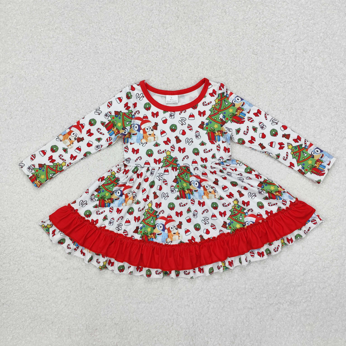 RTS NO MOQ ETA 5/7days arrived GLD0792 Girls Christmas red white long-sleeved dress
