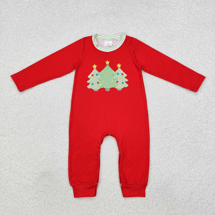 RTS NO MOQ Lighted Christmas Tree Pattern Red Romper & Long Sleeve Pants Set for Infant Boys and Girls