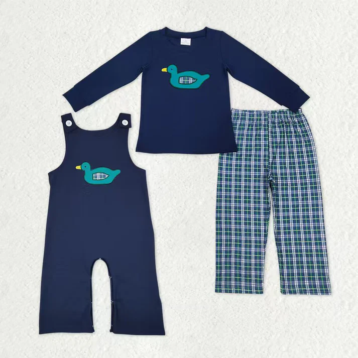 RTS NO MOQ Sibling baby Boys duck embroidery long-sleeved pants set clothes and rompers