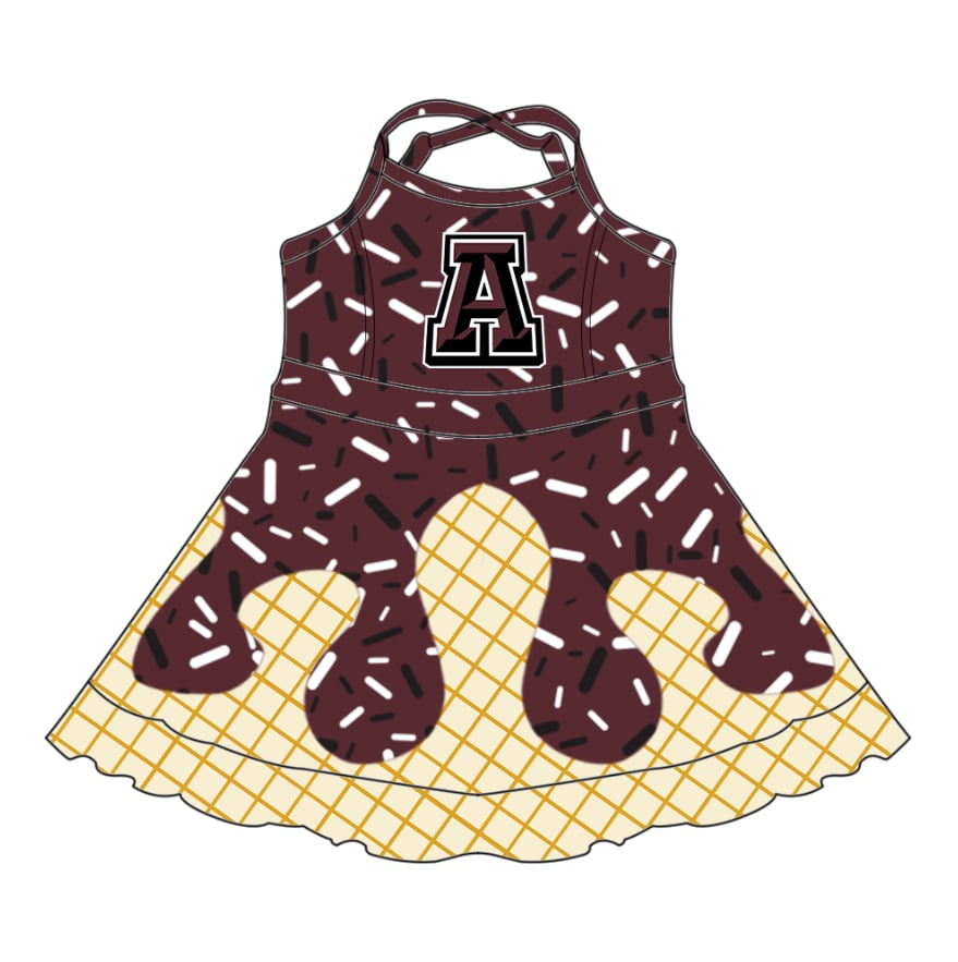Custom moq 5 mix size baby kids clothing girls clothing A Maroon Ice Cream Summer Girls Clothes