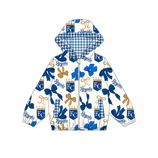 Custom moq 8 mix size milk silk summer team baby girls clothes bow blue hooded long sleeve top-25.9.26