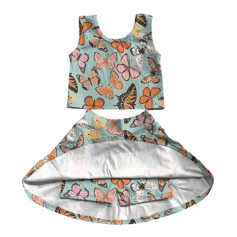 Custom moq 5 each style eta 6-7weeks baby girls summer butterfly sleeveless skirts shorts sets -25.7.24