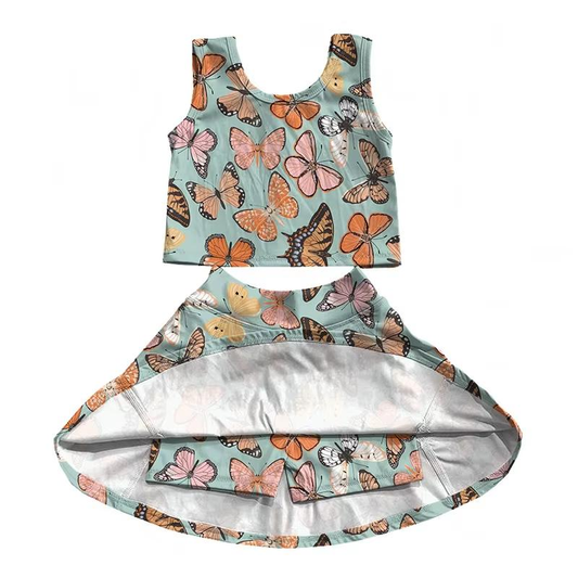 Custom moq 5 each style eta 6-7weeks baby girls summer butterfly sleeveless skirts shorts sets -25.7.24