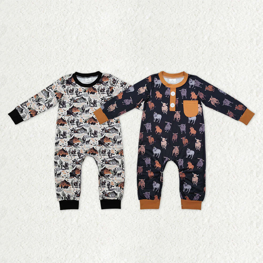 RTS NO MOQ Sibling Baby boy clothes western catcus long-sleeved rompers