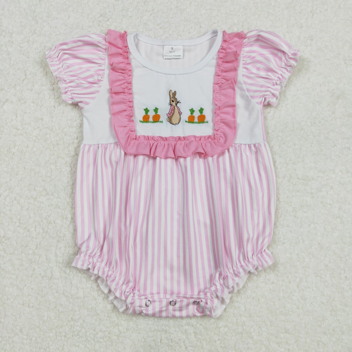 RTS NO MOQ ETA 5/7days arrived SR2144 Embroidered carrot rabbit lace pink striped short-sleeved jumpsuit