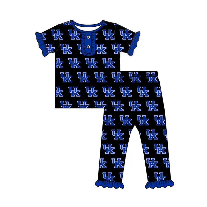 UK baby girls clothes lace dark blue lace short sleeve pants pajama sets