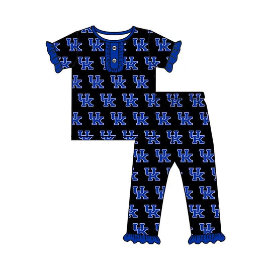 UK baby girls clothes lace dark blue lace short sleeve pants pajama sets