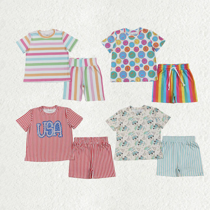 RTS NO MOQ baby girls Clothes short sleeve shorts Sets