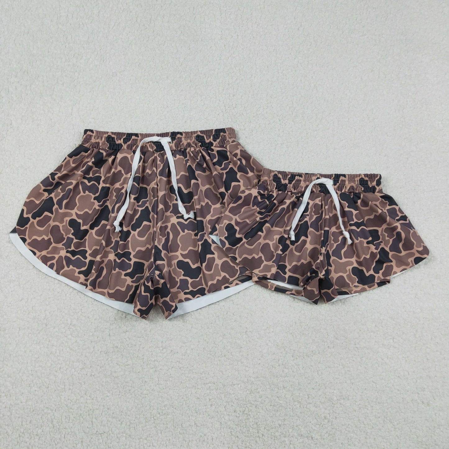 RTS NO MOQ Sibling baby girl clothes and Adult clothes yoga camouflage kids shorts and adult shorts