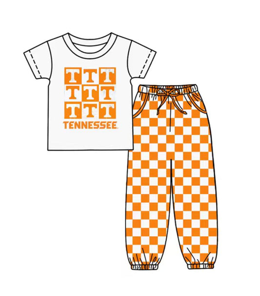 Custom summer teams baby boy clothes team orange plaid short sleeve pants sets-25.8.30