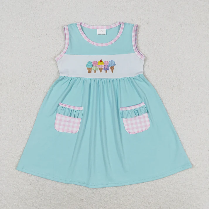 RTS baby girls clothes embroidery short Sleeve dress
