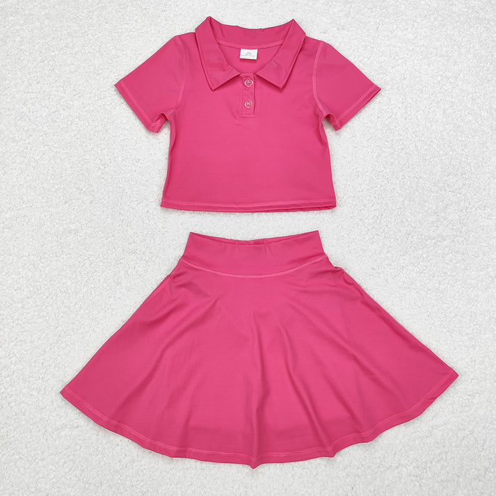 RTS NO MOQ Solid color button-down short-sleeved pullover-pants skirt suit