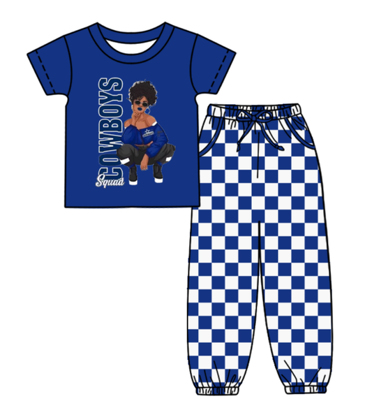 Custom moq 8 mix size milk silk summer teams baby boy clothes blue plaid short sleeve pants sets-25.9.29