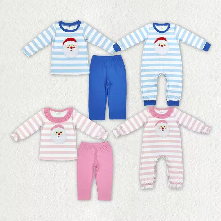 RTS NO MOQ Santa Claus pattern blue striped long-sleeved suit-membrella & pink striped long-sleeved suit-membrella