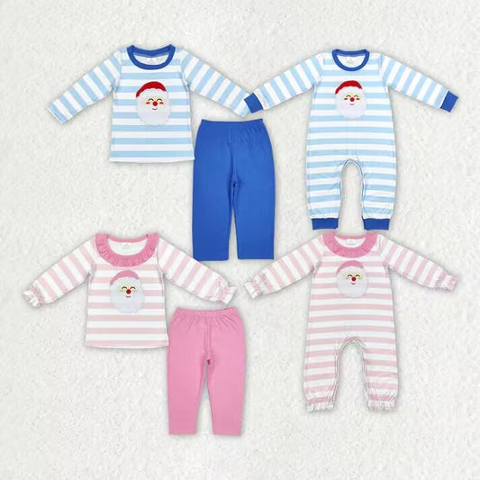 RTS NO MOQ Santa Claus pattern blue striped long-sleeved suit-membrella & pink striped long-sleeved suit-membrella