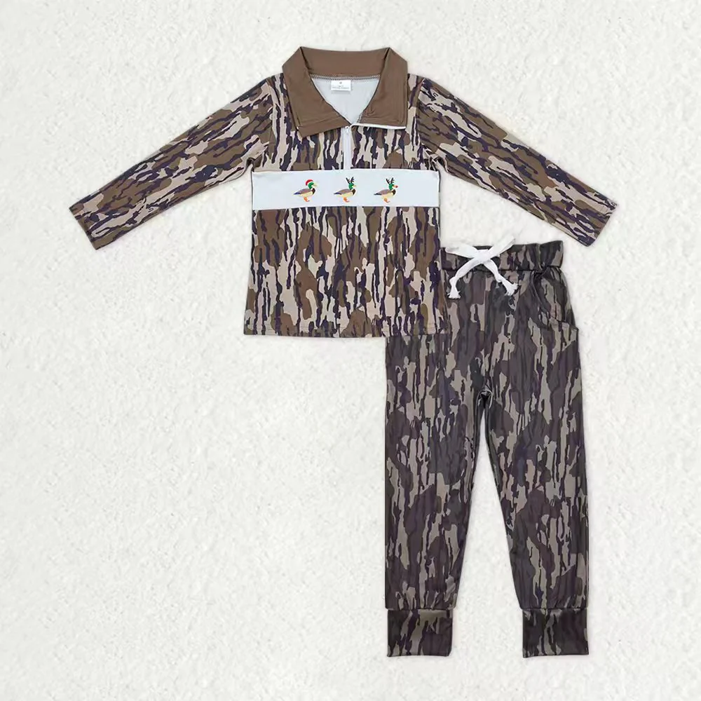 RTS NO MOQ（In Stock) baby boys clothes camouflage long Sleeve pants sets