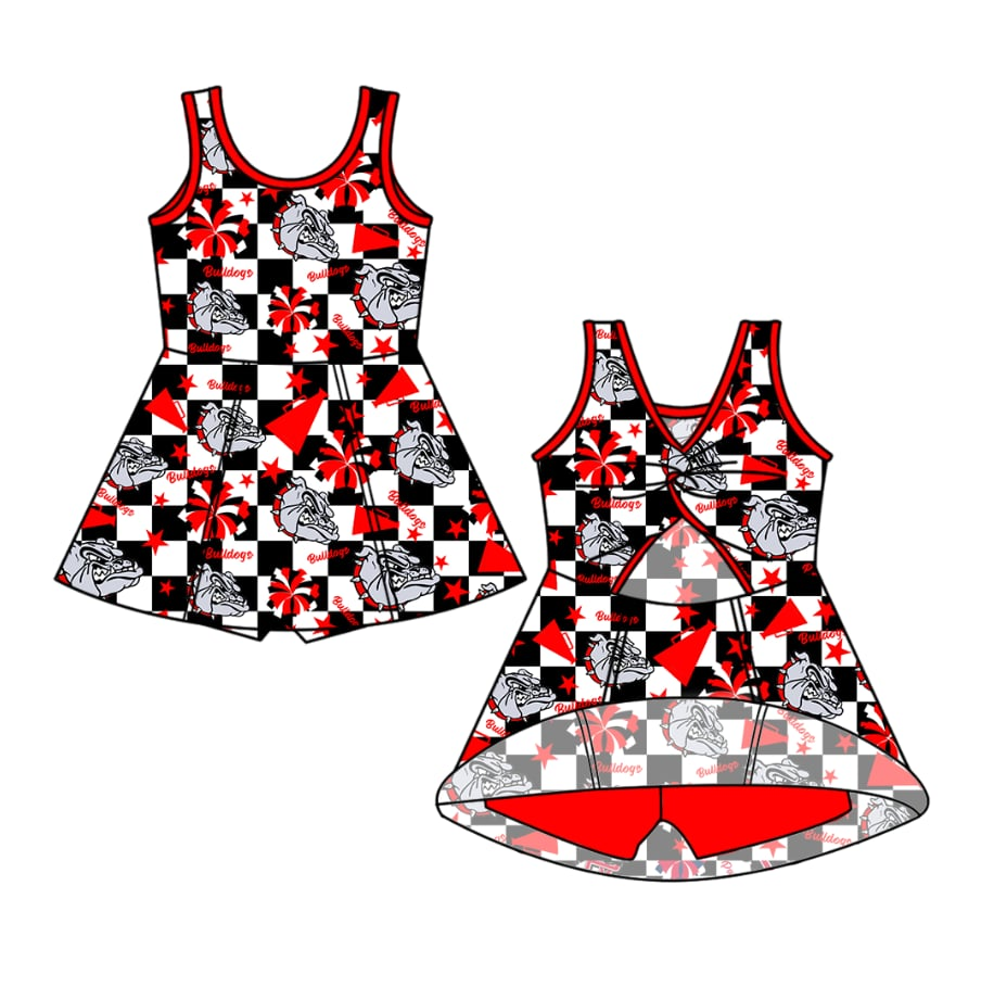 Custom moq 5 mix size milk silk eta 6-8weeks summer team blue baby girls clothes team sleeveless red and black cheer sets