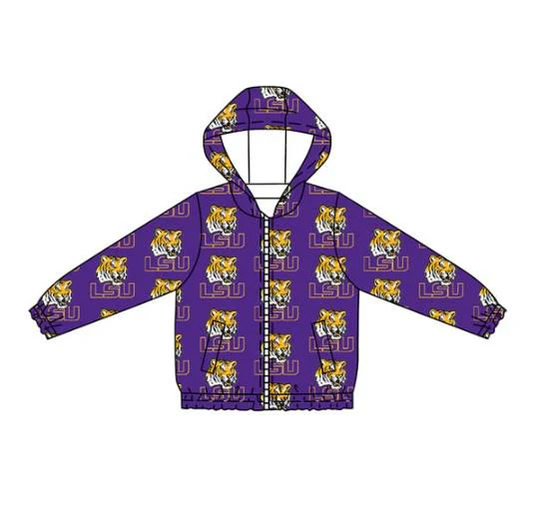 Custom moq 5 mix size milk silk baby girls clothes team purple hooded long sleeve jacket-25.7.25