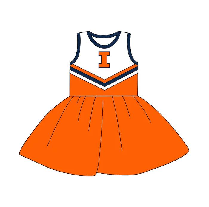 Custom moq 5 each style eta 6-7weeks baby girl clothes team orange sleeveless dress-25.8.21