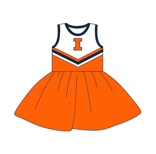 Custom moq 5 each style eta 6-7weeks baby girl clothes team orange sleeveless dress-25.8.21