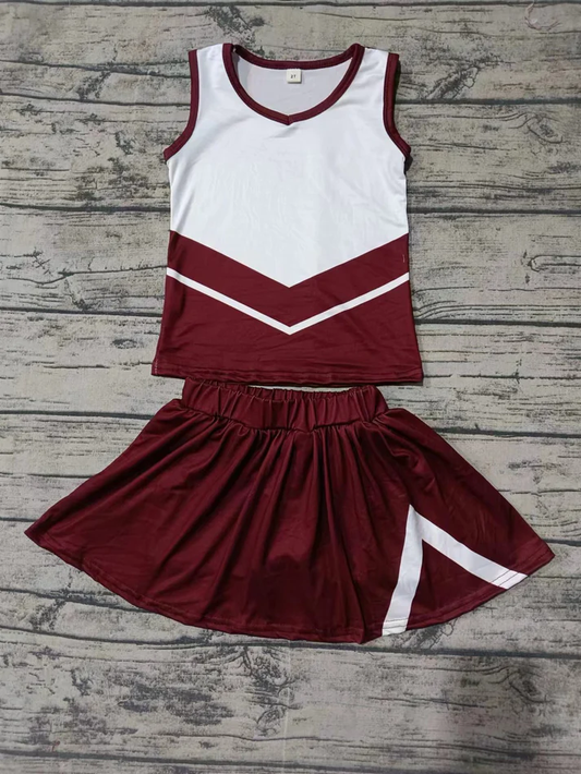 Custom moq 5 each style eta 6-7weeks baby girl clothes team brick red sleeveless skirts sets-25.8.6