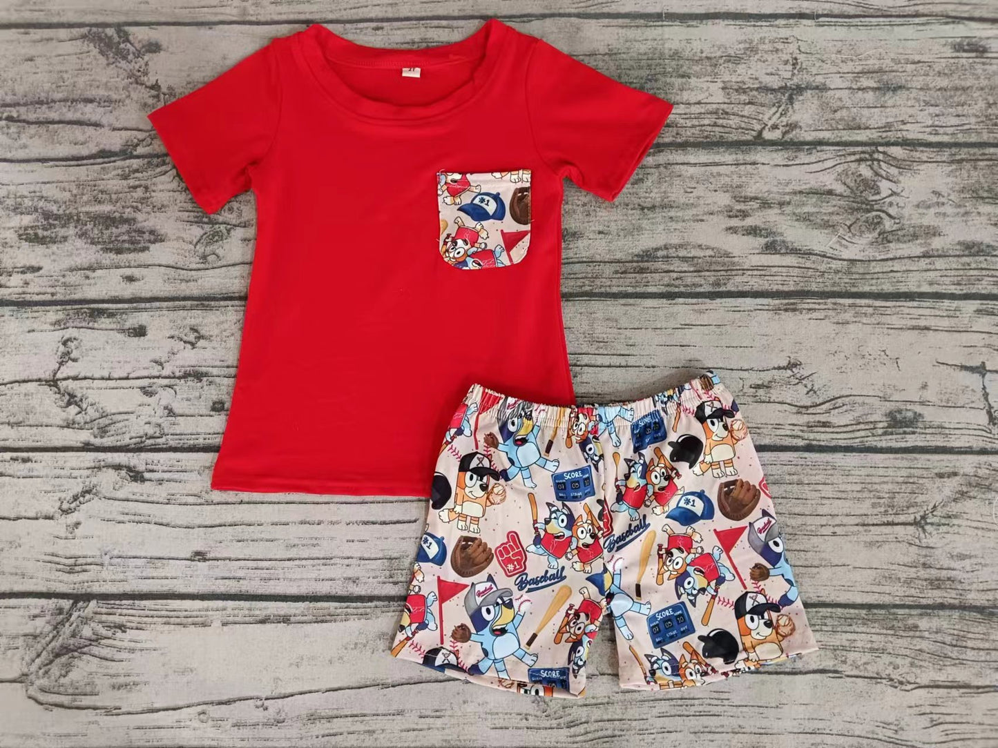 Summer Red Boys Short Sleeve Shorts Suit