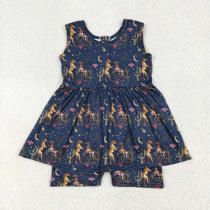 RTS NO MOQ Sibling baby girl clothes western riding sleeveless jumpsuits