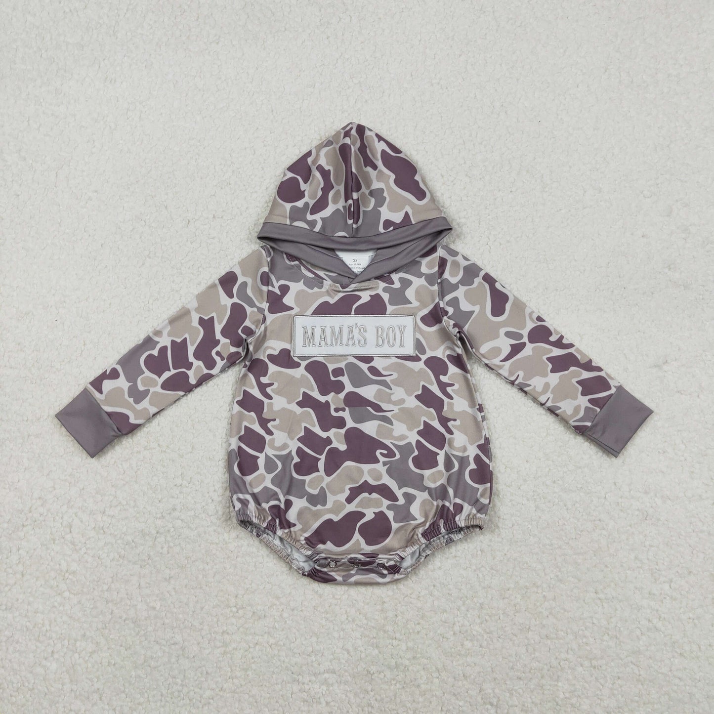 RTS NO MOQ（In Stock) Embroidered Mama's Boy Camouflage Hooded Long-Sleeve Jumpsuit