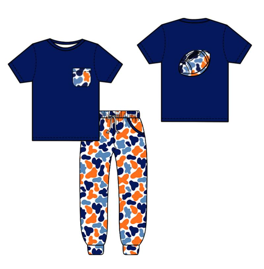 Custom summer teams baby boy clothes team camouflage blue short sleeve pants sets-25.8.7