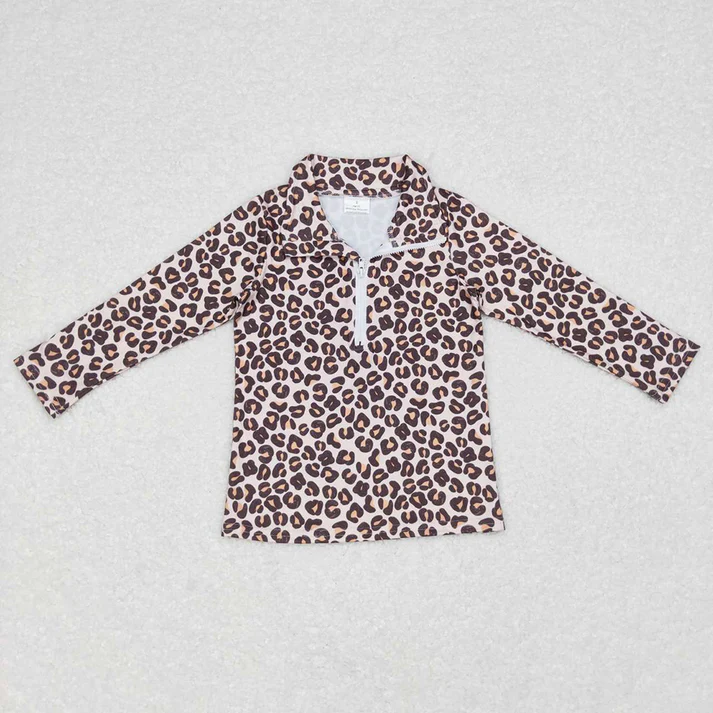 RTS NO MOQ Sibling baby girl clothes leopard floral zipper long-sleeved tops
