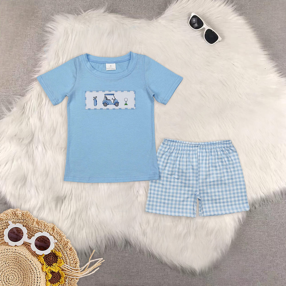 RTS Boys clothes embroidery Short Sleeve Shorts sets