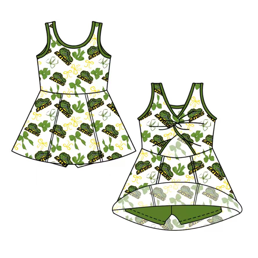 custom moq 5 mix size NB020624 Baby Girls Bow Print Team Yoga Active Sleeveless Shorts Knee Length Dresses