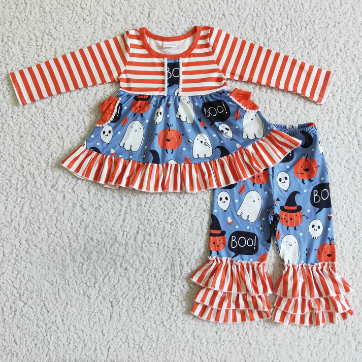 RTS NO MOQ Sibling baby girl clothes Halloween bow long sleeve pants Sets