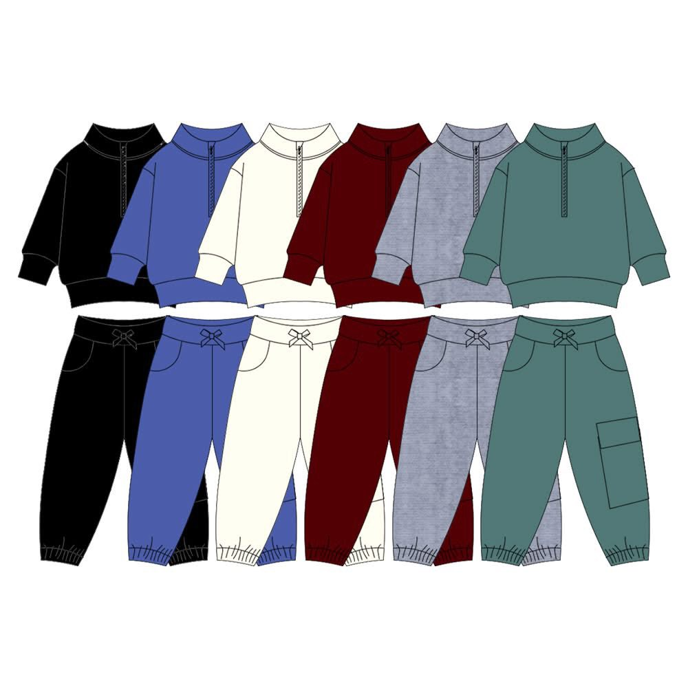 Custom moq 5 each style eta 6-7weeks baby girl clothes solid color long sleeve pants sets 1 and sets 6-25.8.11