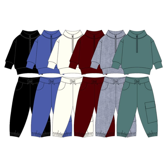 Custom moq 5 each style eta 6-7weeks baby girl clothes solid color long sleeve pants sets 1 and sets 6-25.8.11