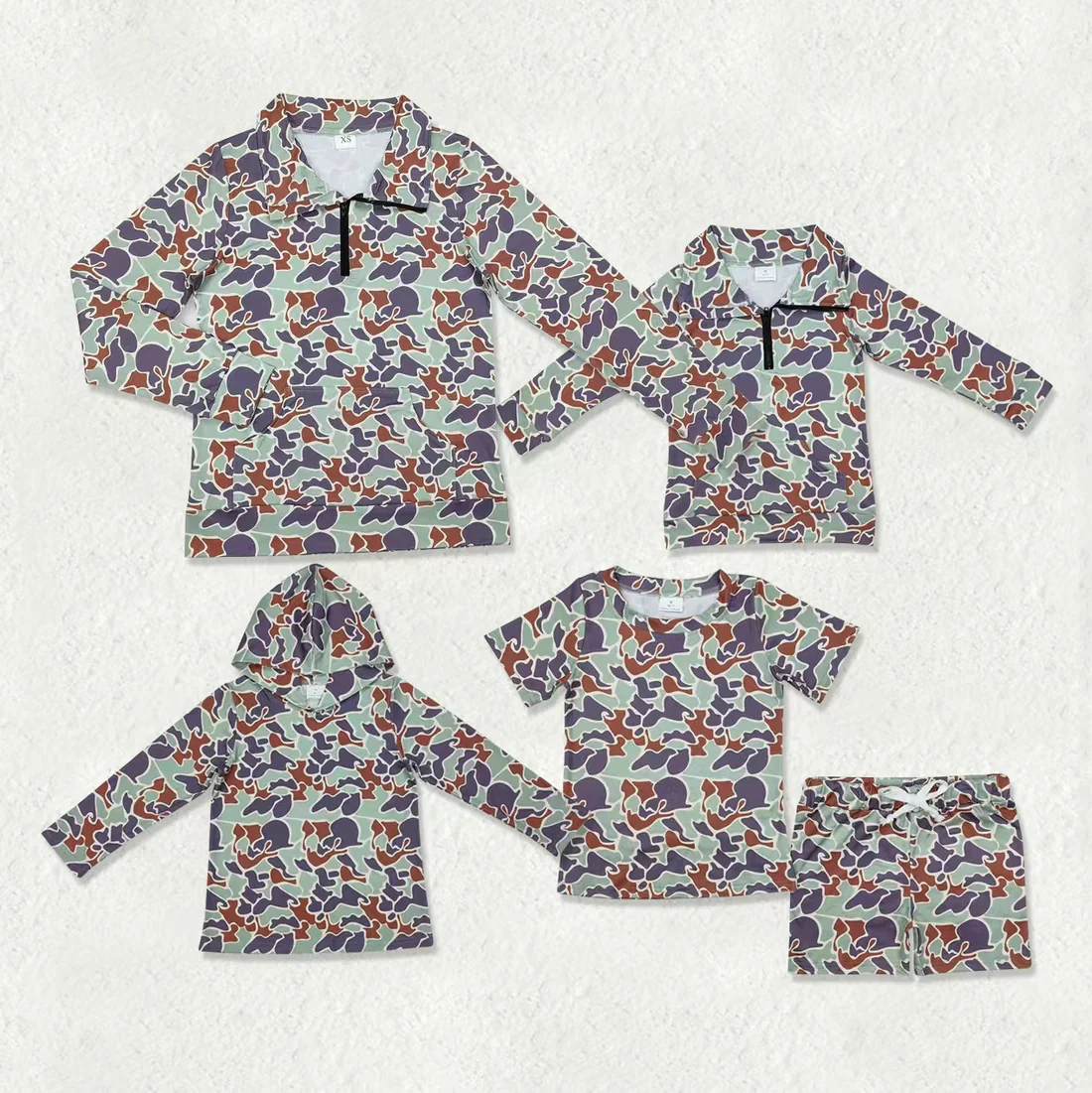 RTS NO MOQ Sibling baby boy clothes Camouflage short sleeve shorts set & and adult top and kids tops