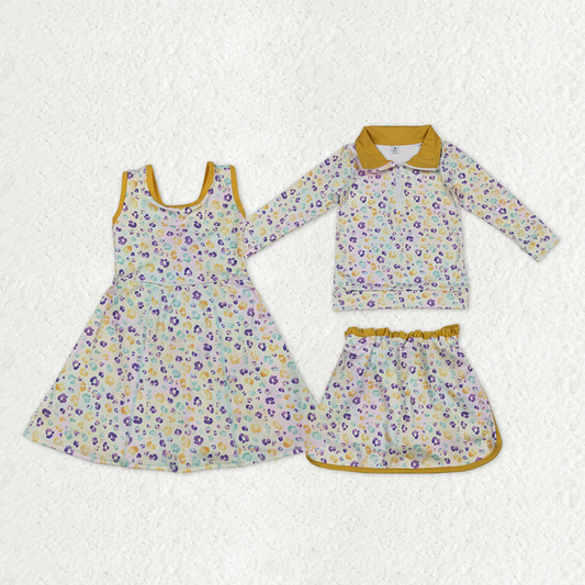 RTS NO MOQ Sibling baby girl clothes yoga mardi gras long-sleeved skirt suits and dress