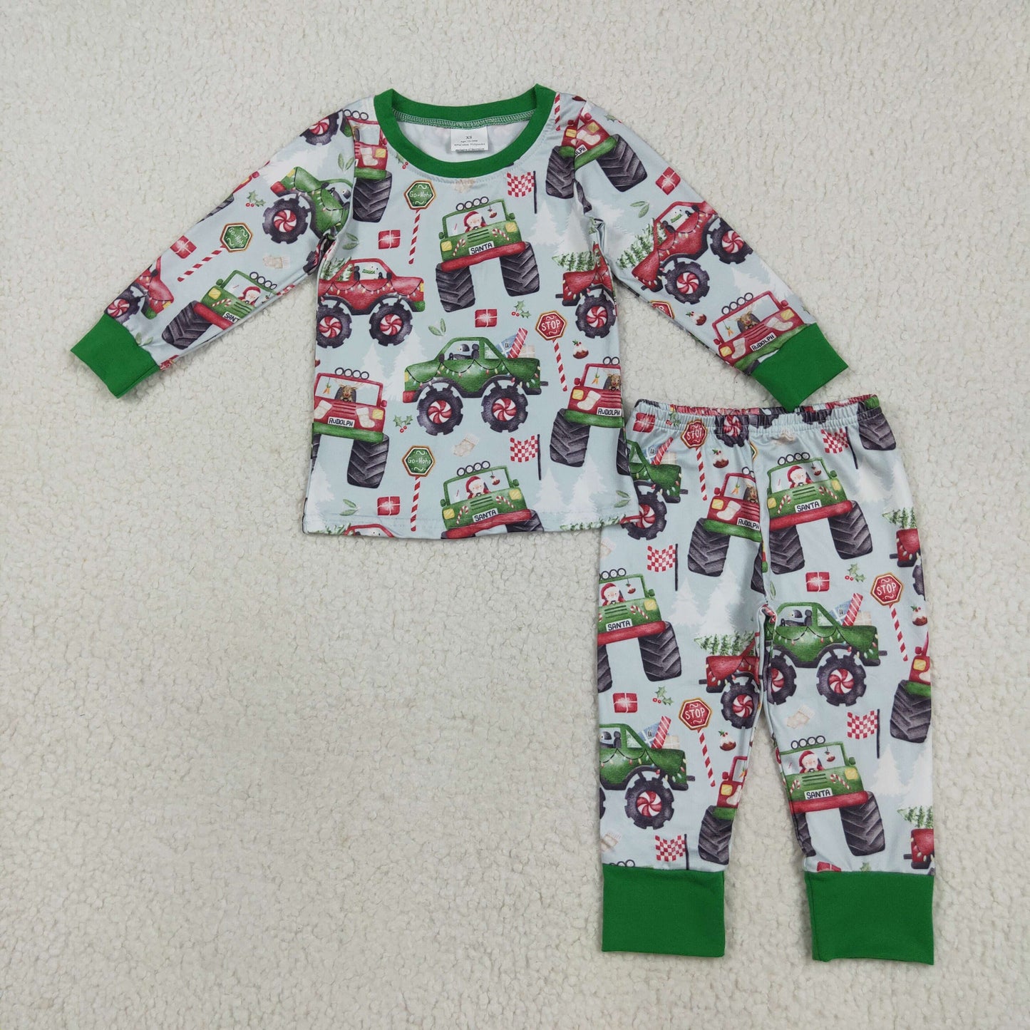 RTS NO MOQ（In Stock) BLP1087 Christmas truck green long-sleeved trousers pajama set