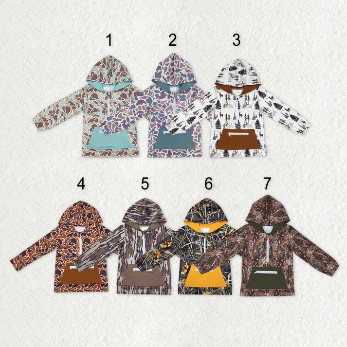 RTS NO MOQ Sibling baby girl boy clothes camouflage hooded long-sleeved tops