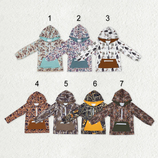 RTS NO MOQ Sibling baby girl boy clothes camouflage hooded long-sleeved tops