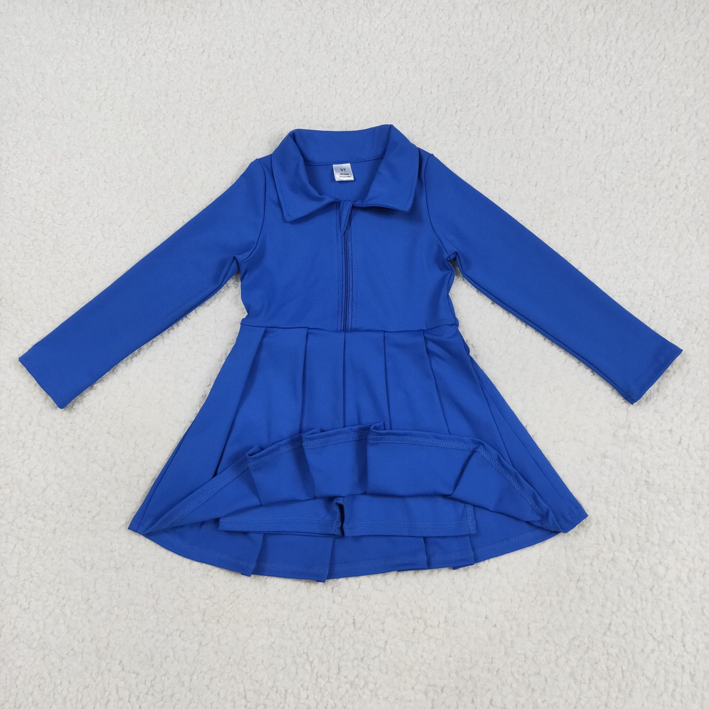 RTS NO MOQ（In Stock) GLD1144 Plain blue zipper long-sleeved yoga dress