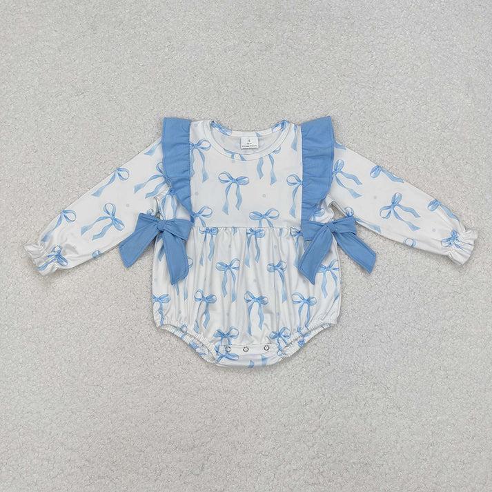 RTS NO MOQ Baby Girls Blue bow long-sleeved trousers suit & romper